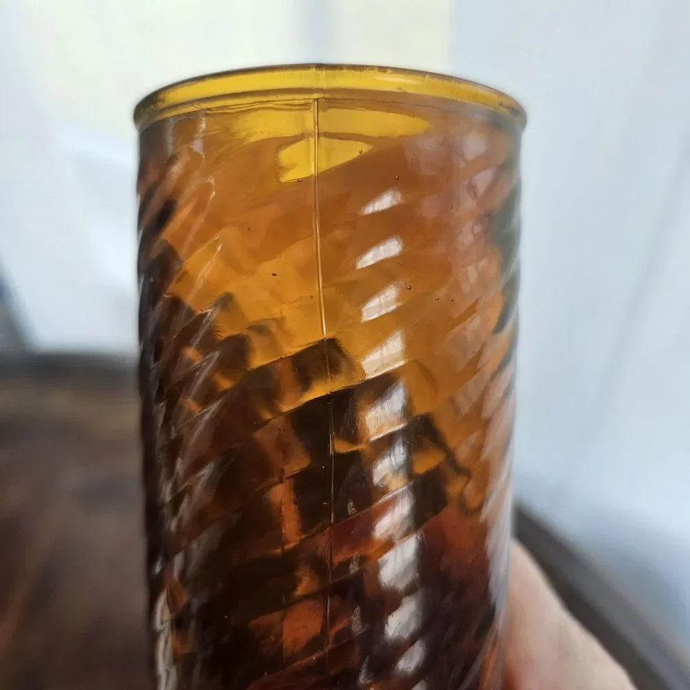 Amber Glass Swirl Vase | Fall Earth Tone Home Decor | Vintage Mexican Glass